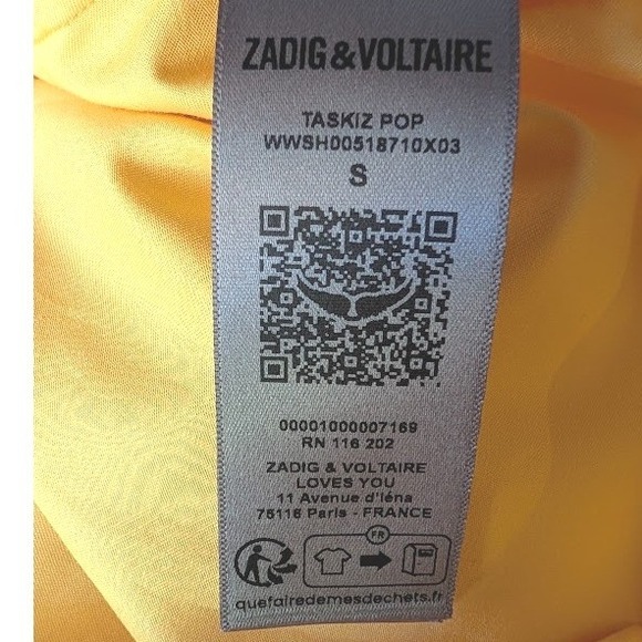 NWT Zadig & Voltaire Taskiz Pop Sun Yellow Cotton Button Down Shirt Size Small - Picture 7 of 10